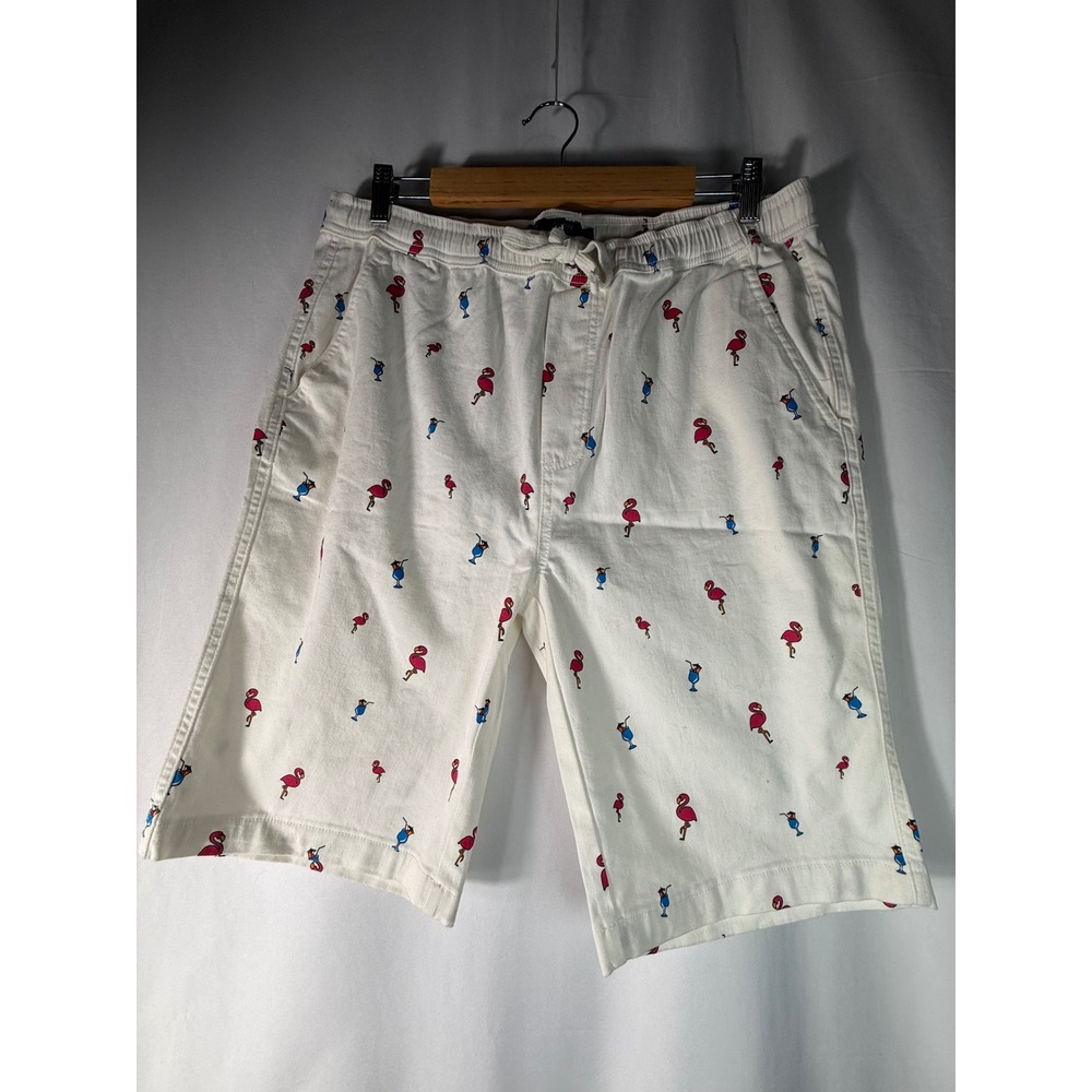 Modern Culture Mens Flamingo Cocktail Print Shorts White Large NWT